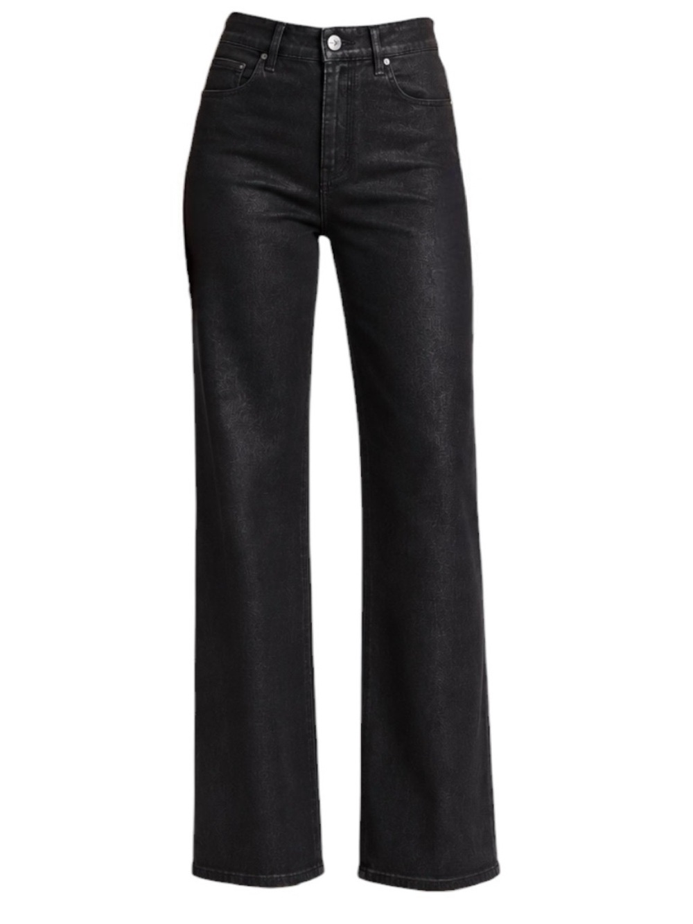 Paige Anessa Wide Leg Jeans Black Fog Luxe Coating Coated Stretch Denim Size 26